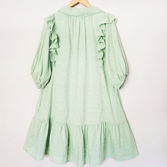 Free People Elora Pleated Ruffle Mini Dress L WindownpaneMermaid Tail Green $148 - Picture 7 of 14